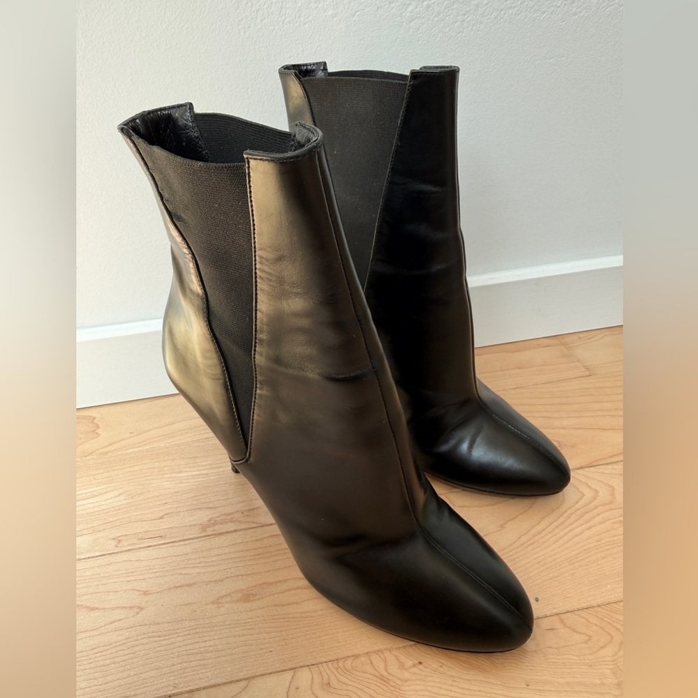 VINTAGE ALAÏA Paris Black Leather Pointed Toe Stiletto Ankle Boots - Size 38 - Picture 6 of 14